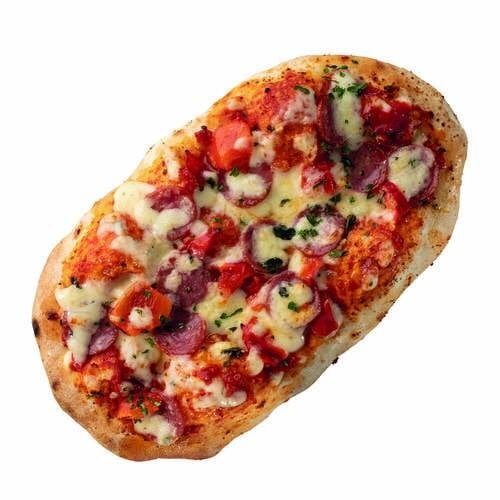 Stone-baked pizza with fresh basil